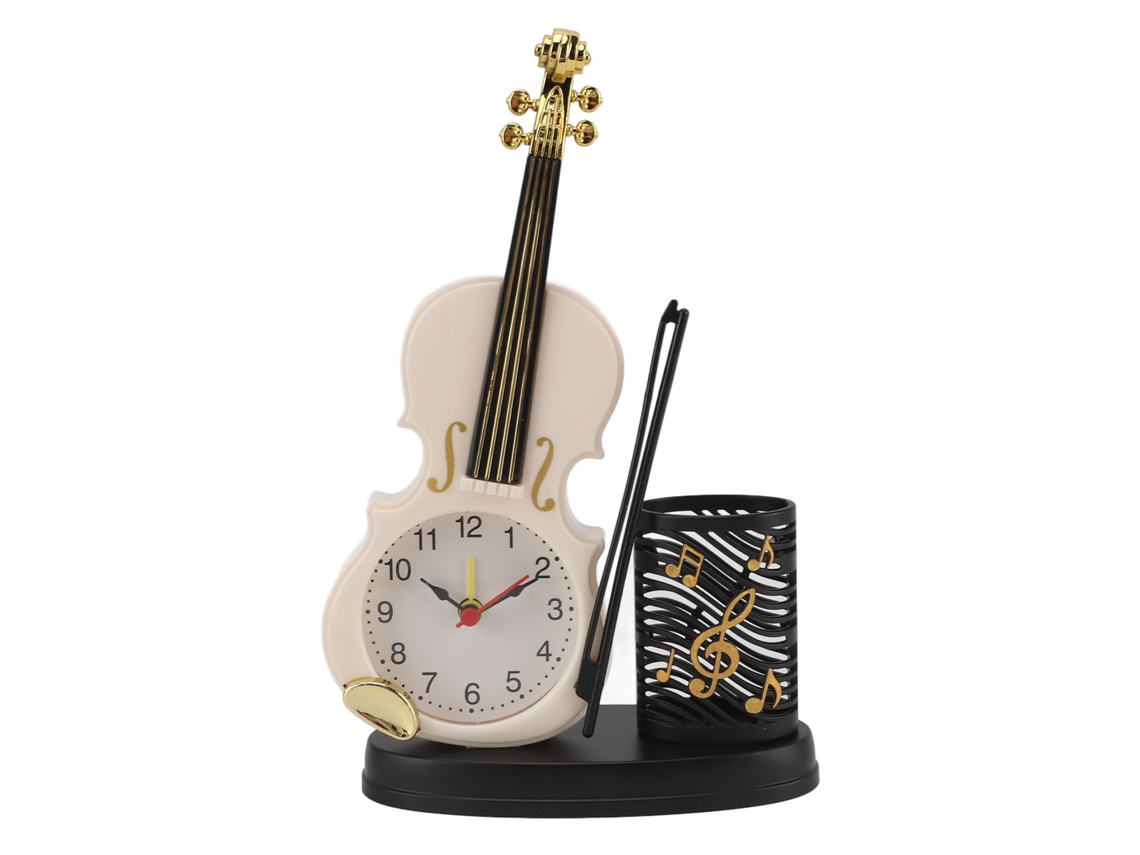 Despertador Violino Estilo Retro com Afiador de Lápis Branco