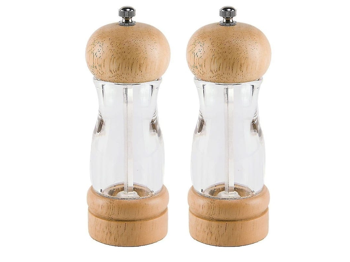 Conjunto Moedor De Sal E Pimenta De Madeira 2 Peças 6 Polegadas Moedor Manual