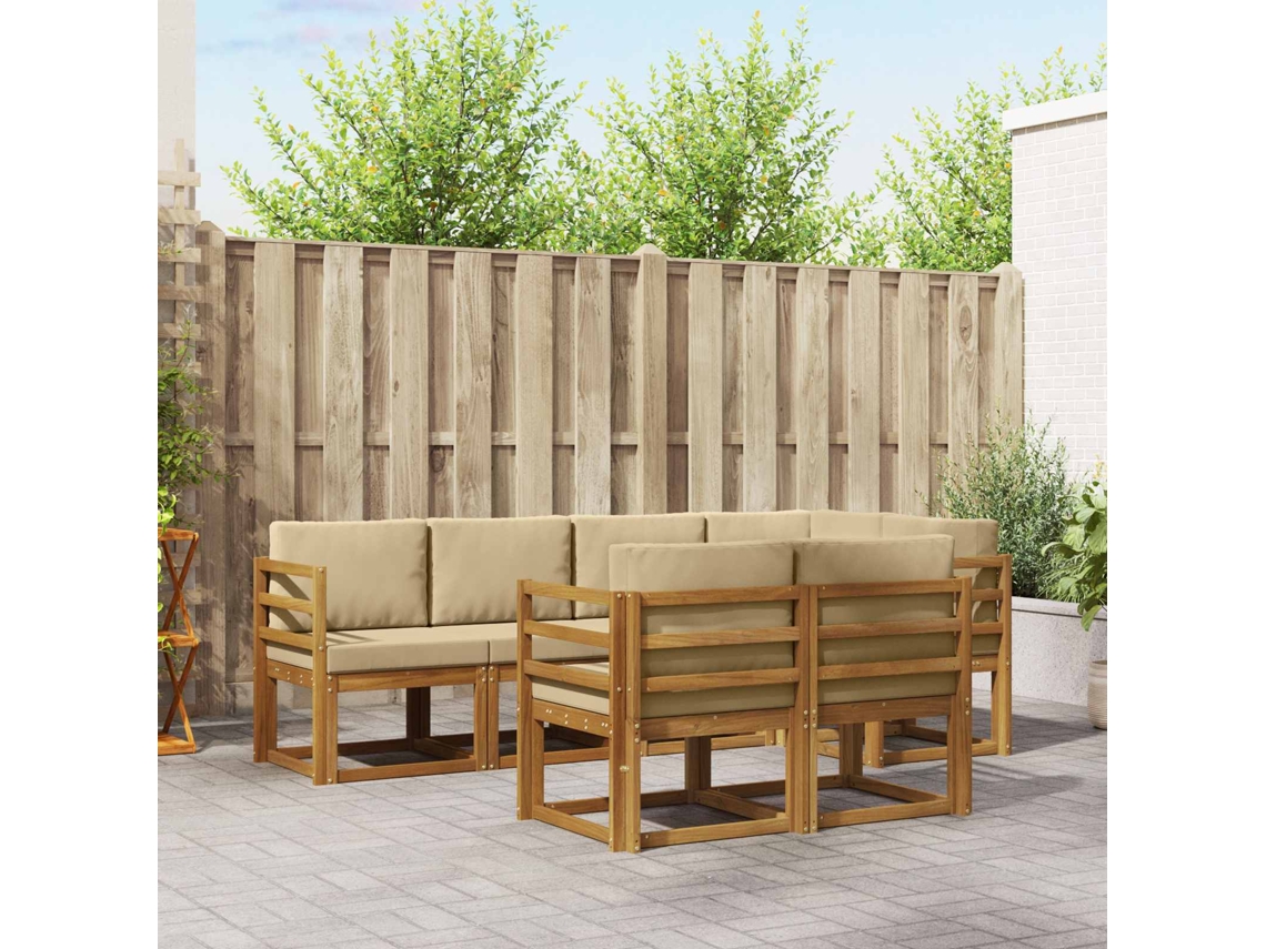 Vidaxl Conjunto De Sofás Para Exterior 7 Pcs Natural E Bege