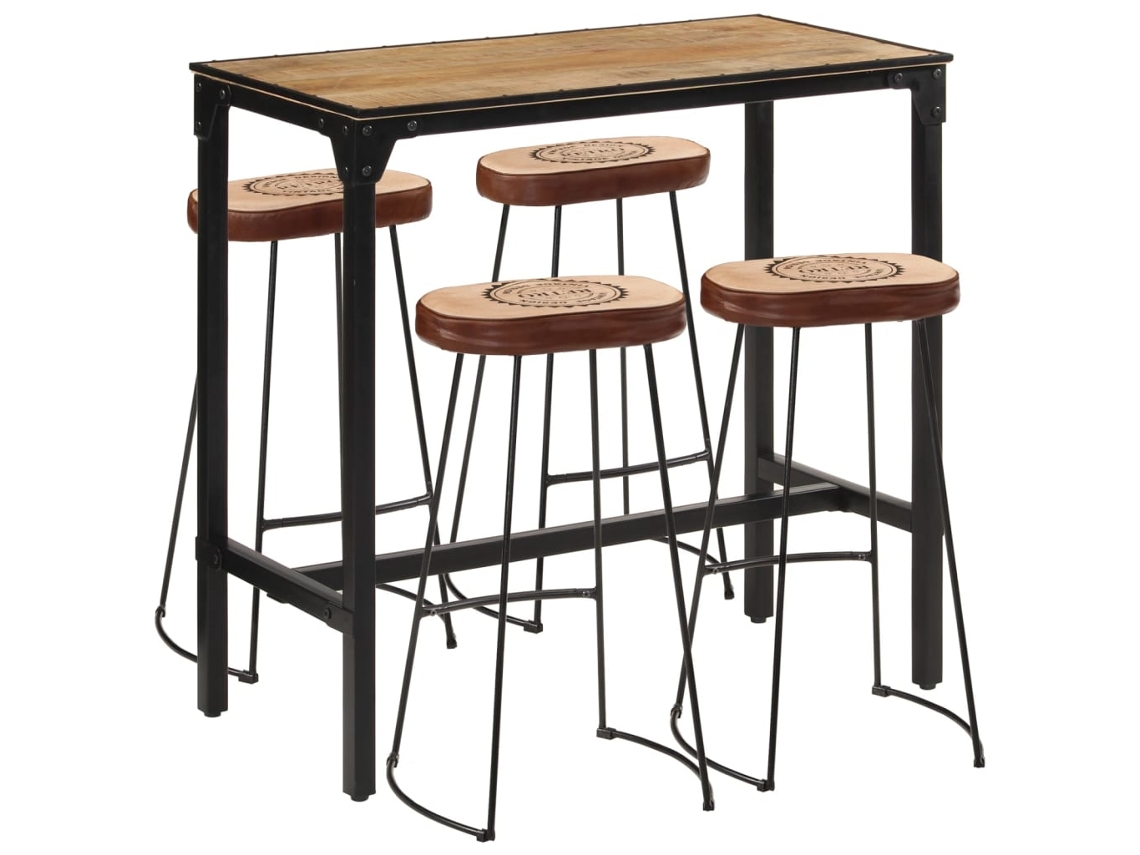 Vidaxl 5 Pcs Conj. De Bar Madeira De Mangueira Áspera Maciça E Metal