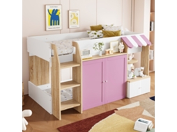 Cama Infantil 90x200 Com Espaço De Arrumação, Escada, Cama Alta Em Madeira Maciça Brancorosacor Da Madeira Mobrio