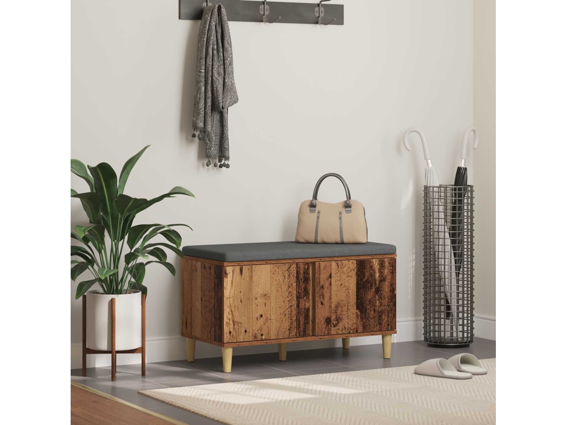 Vidaxl Banco De Hall Com Almofada Madeira Antiga 80 X 38 X 46 Cm