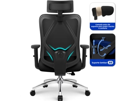 Cadeira De Escritório Ergonómica Daccormax Inclinável 90° 135° 3d Encosto Base Do Metal (três Posições De Bloqueio)
