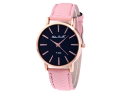 Relógio de Pulso Feminino de Quartzo com Pulseira de Couro Pu Estilo Simples Rosa