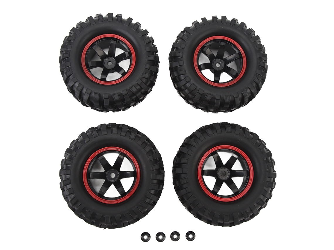 Ymsl 4 Peças De Pneus De Borracha 1.9in Com Aro De Roda Vermelho 6 Buracos Resistente A Impactos Peça De Carro Rc Para Axial 1/10 Crawler Hxl