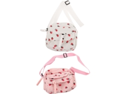Bolsa De Ombro Feminina De Duas Peças Com Estampa Canelada De Morangos, Leve E Ajustável, Estilo Vintage.