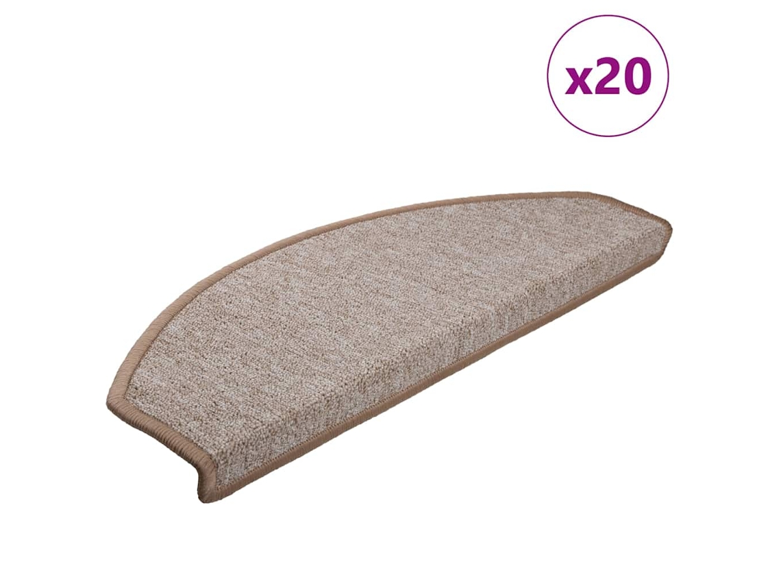 Vidaxl Tapetes De Escada 20 Peças 65x24x4 Cm Marrom Claro Meio Redondo Grande