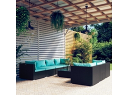 Vidaxl 8 Pcs Conjunto Lounge De Jardim C/ Almofadões Vime Pe Preto
