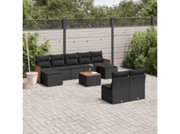 Vidaxl 10 Pcs Conjunto Sofás De Jardim C/ Almofadões Vime Pe Preto