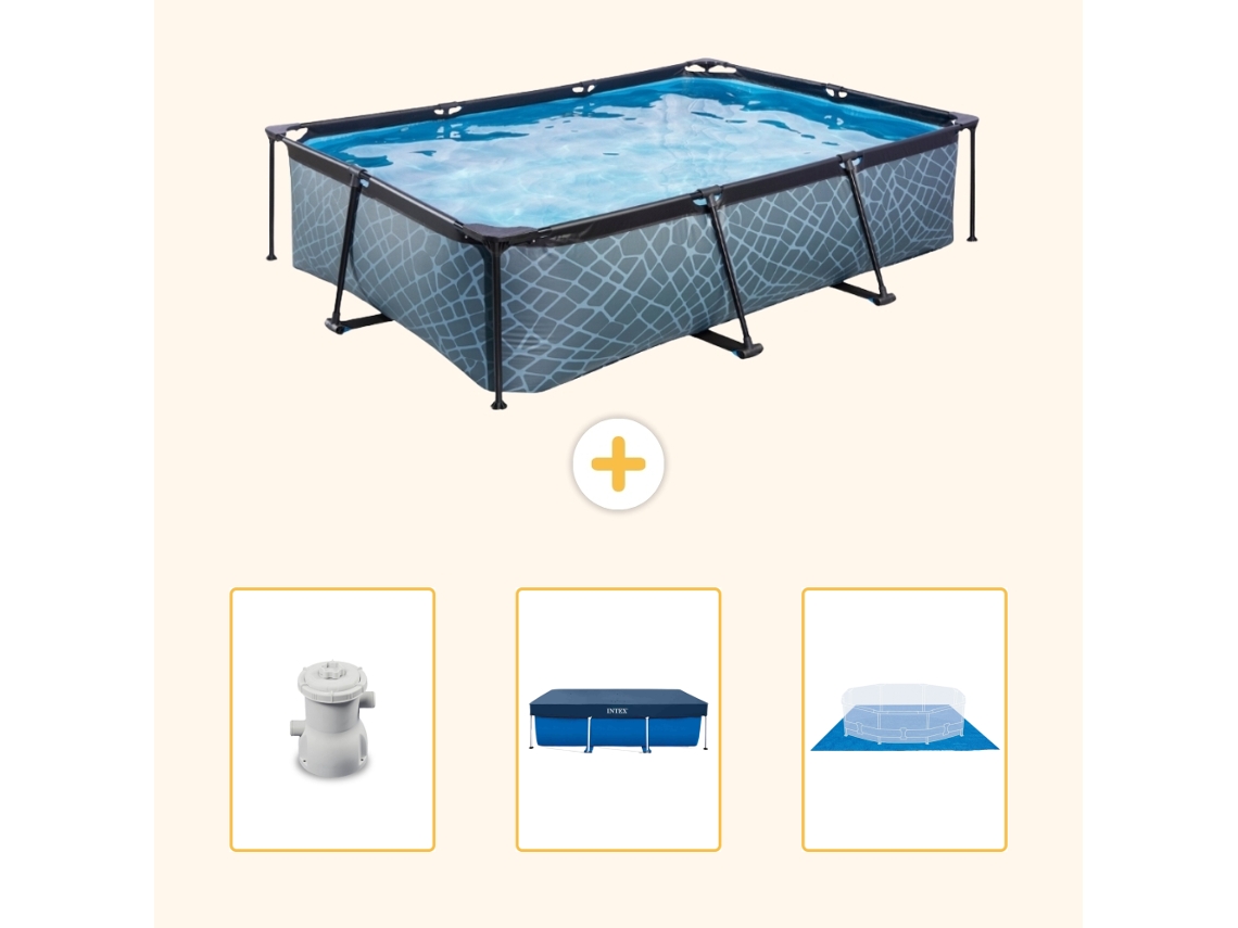 Piscina Exit Retangular Efeito Pedra 300x200x65 Cm 4 peças Scb76 EXIT TOYS