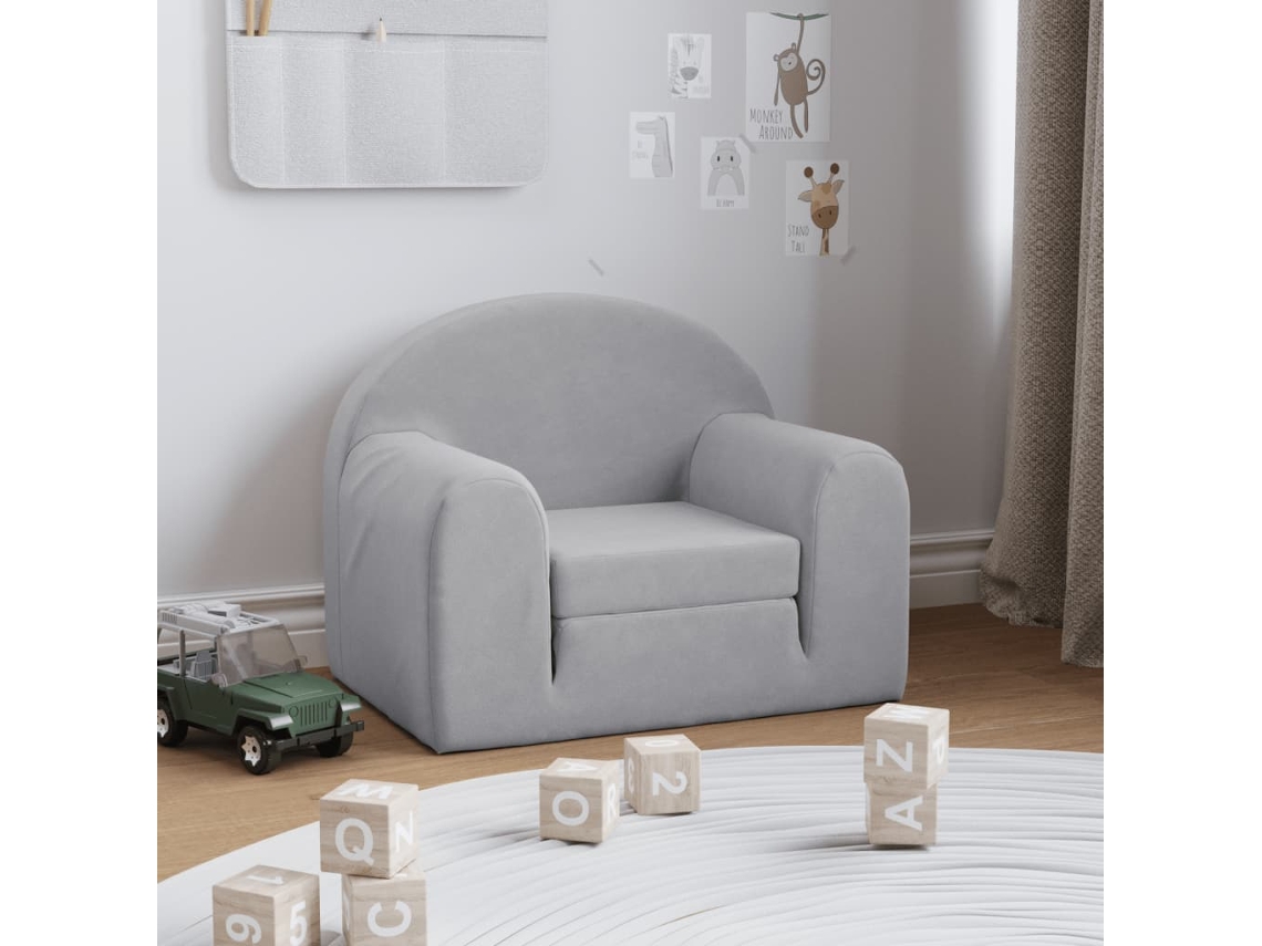 Vidaxl Sofá-cama Infantil Pelúcia Macia Cinzento-claro