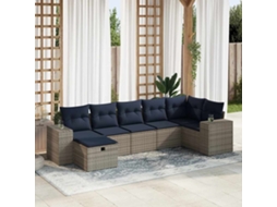 Vidaxl 7 Pcs Conjunto Sofás P/ Jardim C/ Almofadões Vime Pe Cinzento