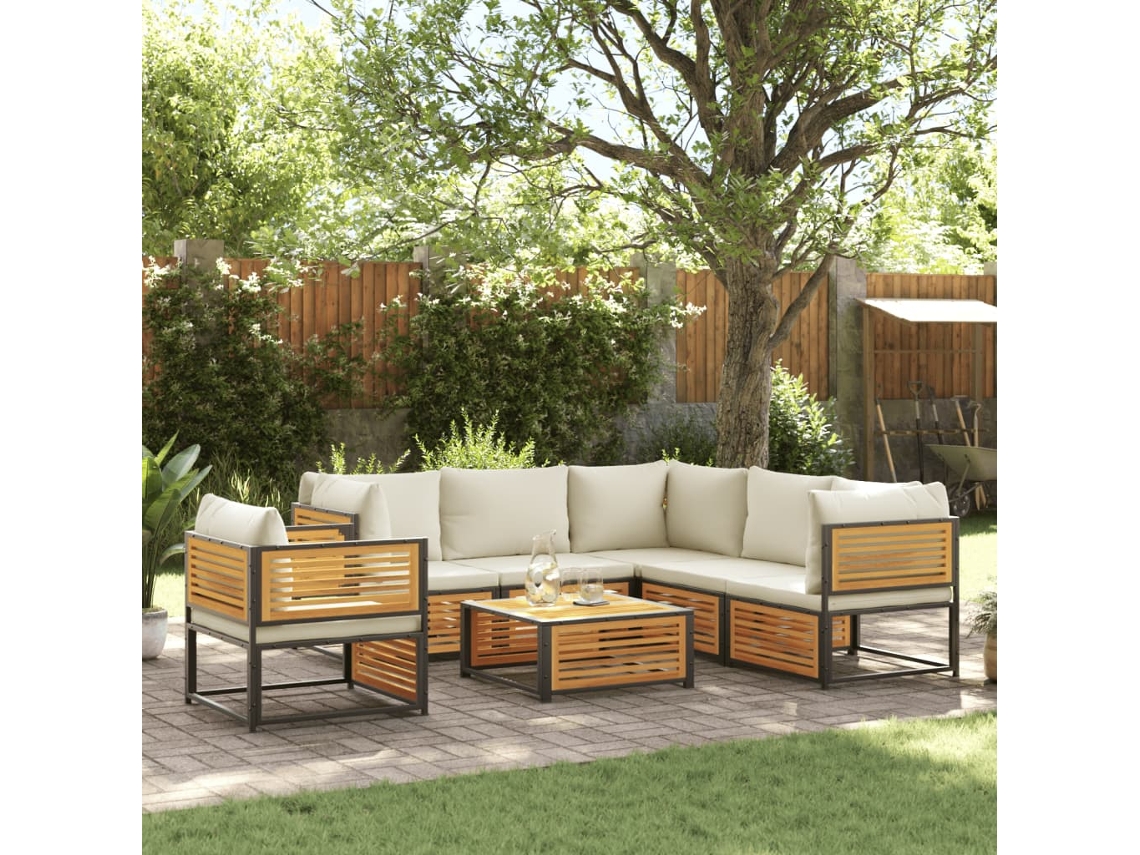 Vidaxl 7 Pcs Conjunto Sofás Jardim C/almofadões Madeira Maciça Acácia