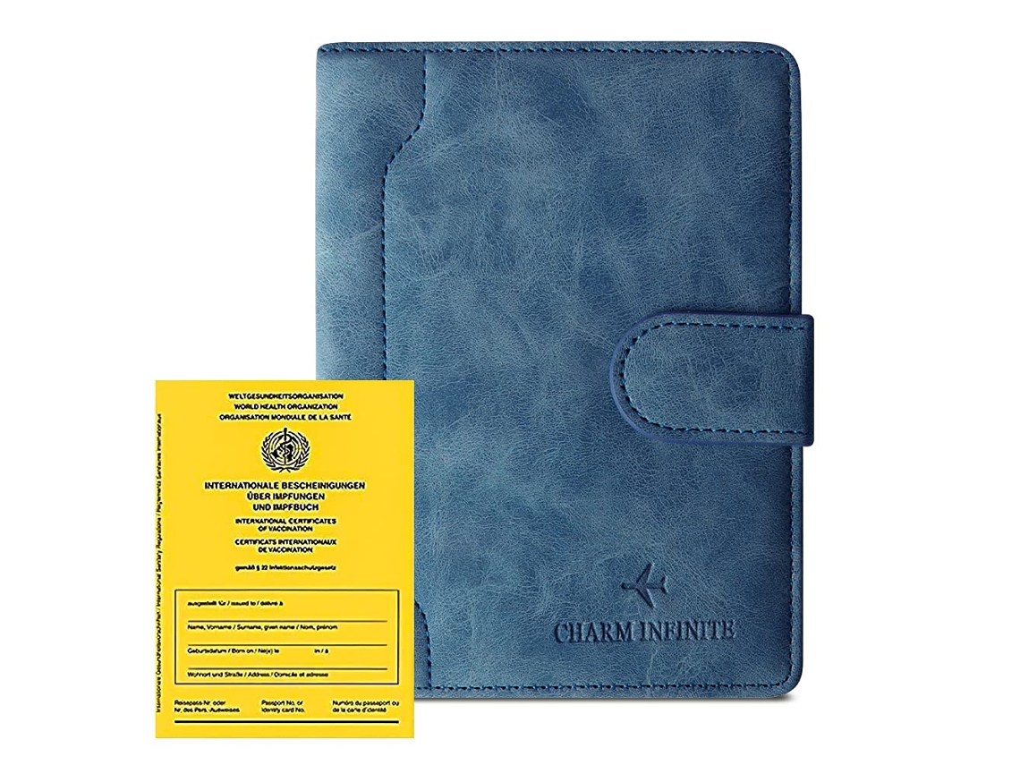 Porta-passaporte Em Couro Sintético Com Bloqueador Rfid, Estojo Protetor Para Cartão De Vacinação(azul)