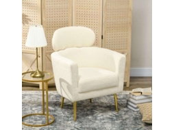 Poltrona De Sala Com Cabeceira Removível, Poltrona Crapaud Em Tecido Pelúcia Teddy, Pés Em Metal, 71 X 65 X 90 Cm, Creme