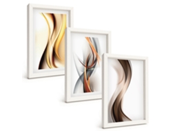 Composição De Quadros Ondas Amarelas, Cinzas E Marrons Espelharte (3 Peças 20x30 Cm)