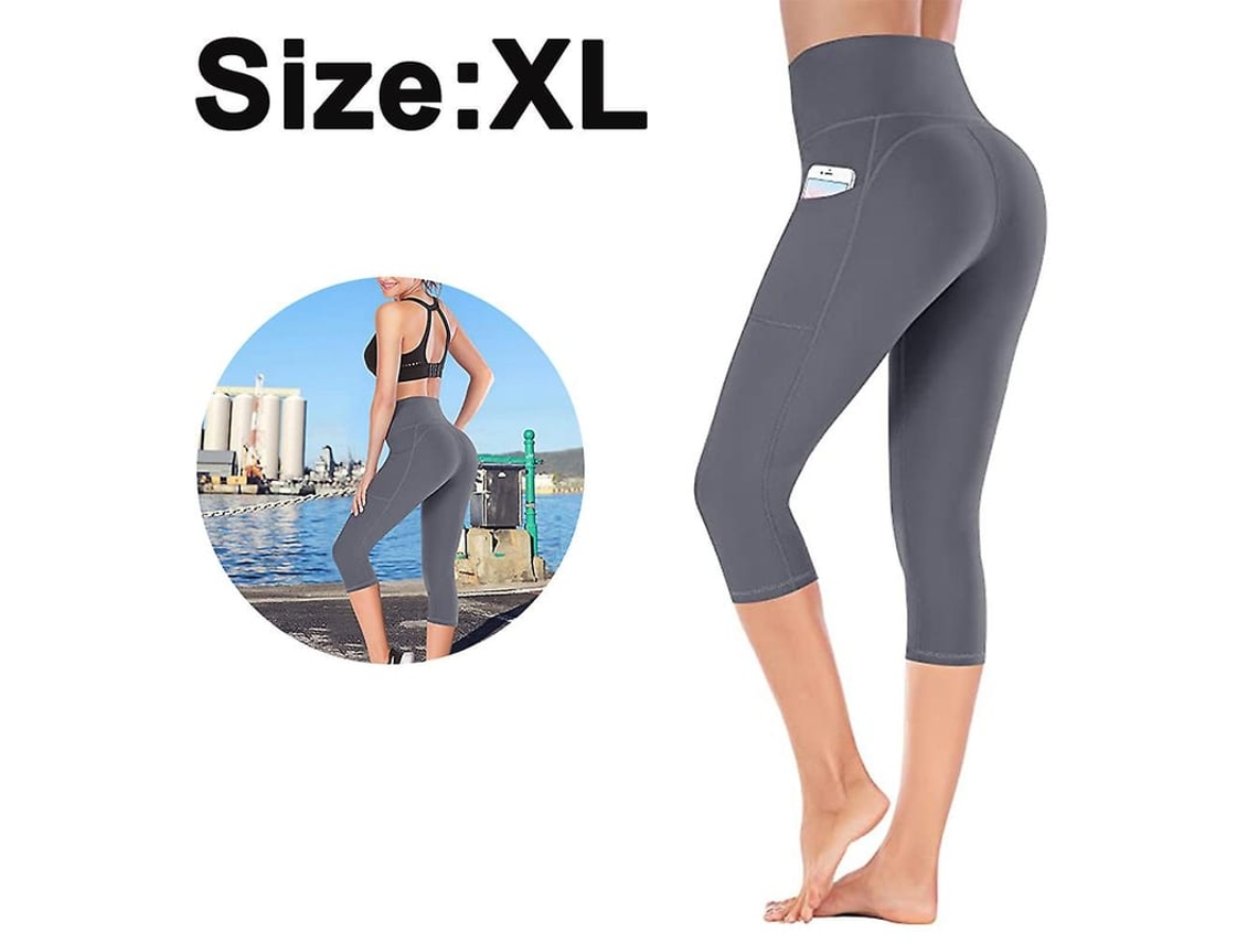 1 Peça Calça Legging Yoga Alta Com Bolsos Capri Treino Tamanho Xl