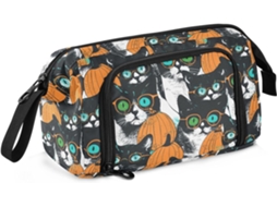 Estojo de Lápis Grande com Tema Halloween, Estampa Gatinho Fofo e Compartimento para Mesa Adolescentes. 24 X 9