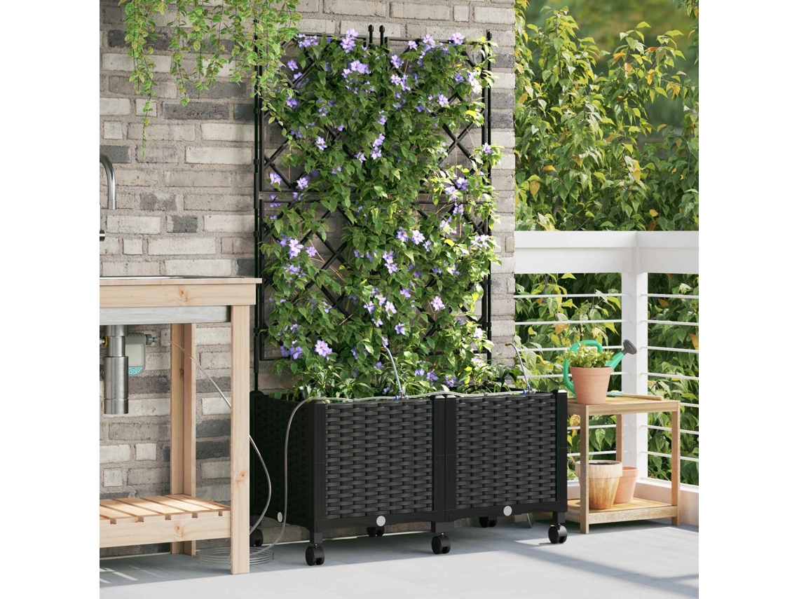 Vidaxl Jardineira Com Irrigação E Rodas 2 Unid. Preto 80 X 40 X 148 Cm