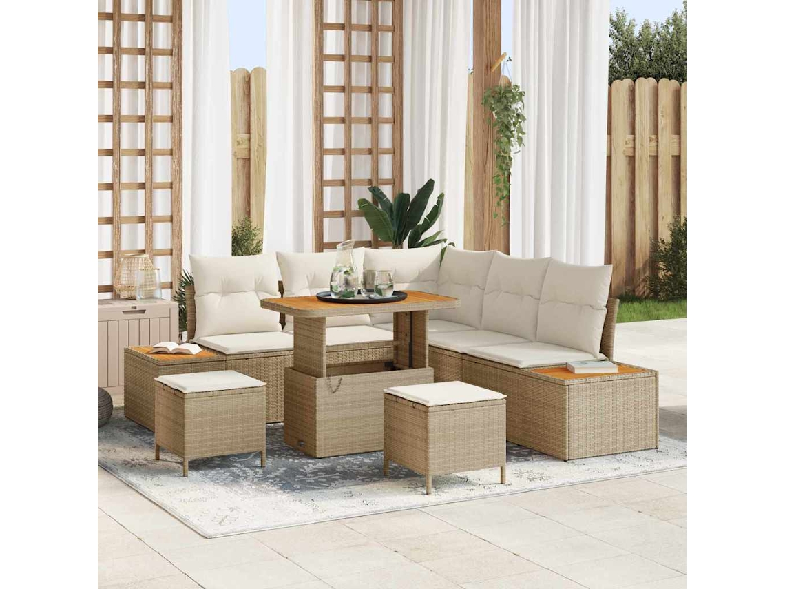 Vidaxl Conjunto De Sofá De Jardim 8 Unid. 7-número De Lugares Bege