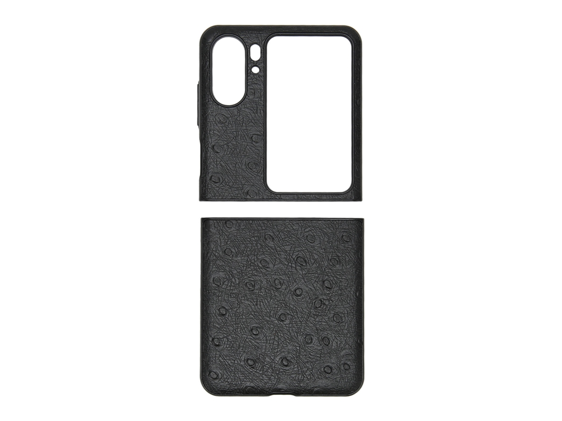 Mali capa de Telefone em Couro com Padrão de Avestruz Protetora Anti risco e Anti poeira para Oppo Find N2 Flip Preta