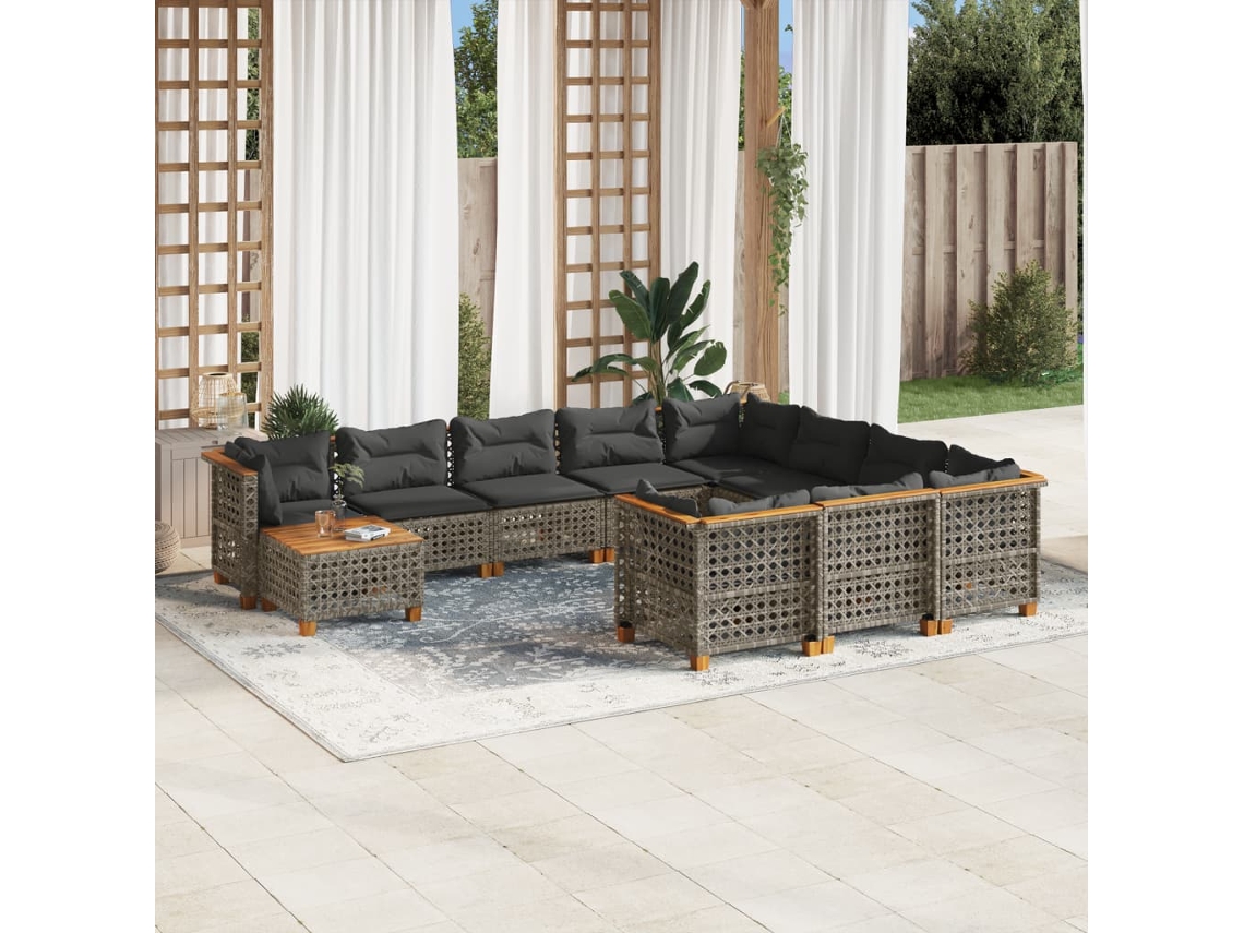 Vidaxl 11 Pcs Conjunto Sofás de Jardim C/ Almofadões Vime Pe Cinzento