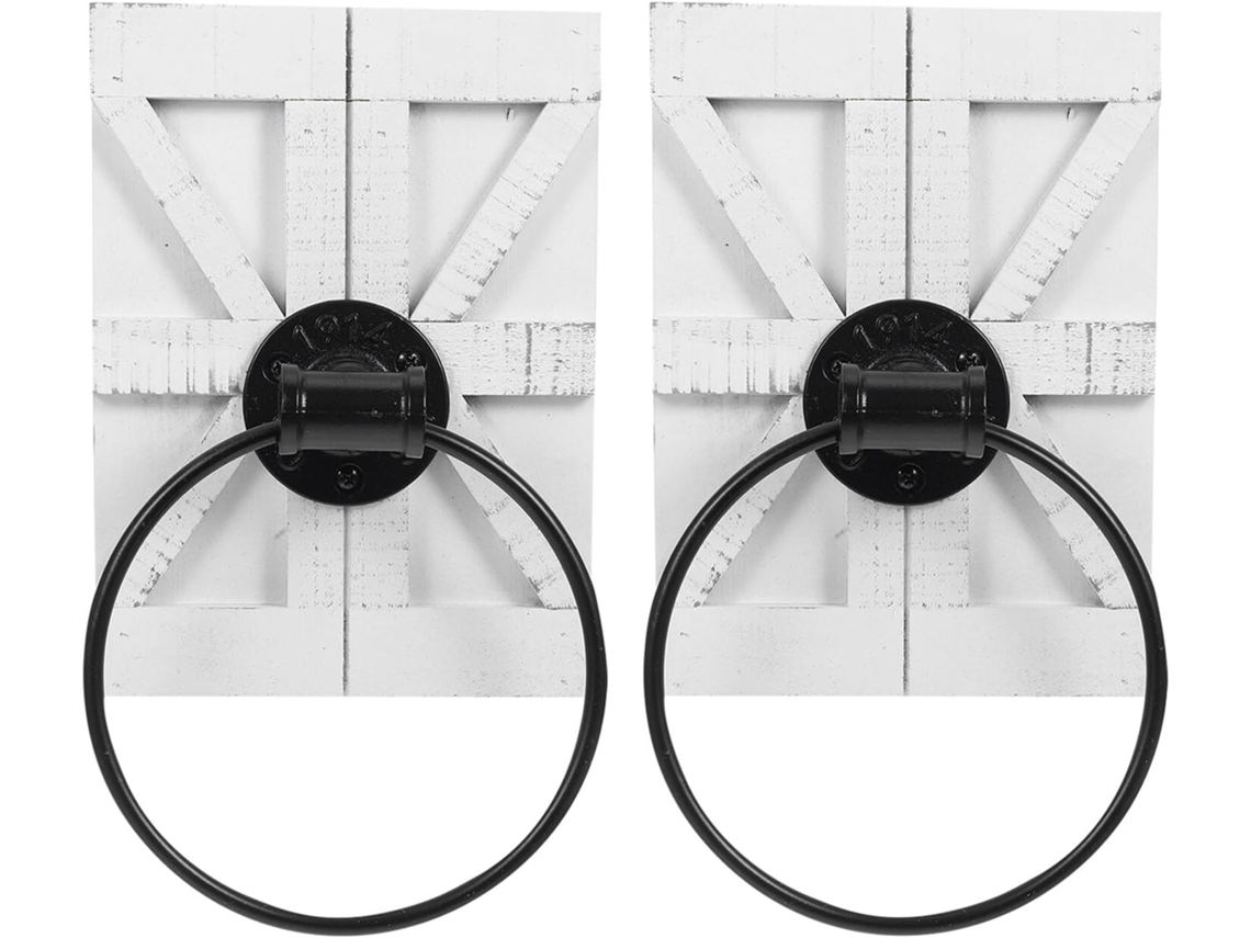 Conjunto De 2 Porta-toalhas Ferro Rústico Para Parede, Branco,
