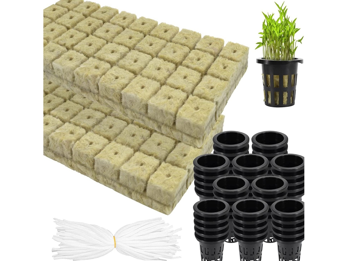 Conjunto De 72 Potes De Malha Cúbicos De Lã De Rocha Para Hidropônicos, Cubos De Crescimento De Lã De Rocha De 1” 72 Plugues E 50 Copo