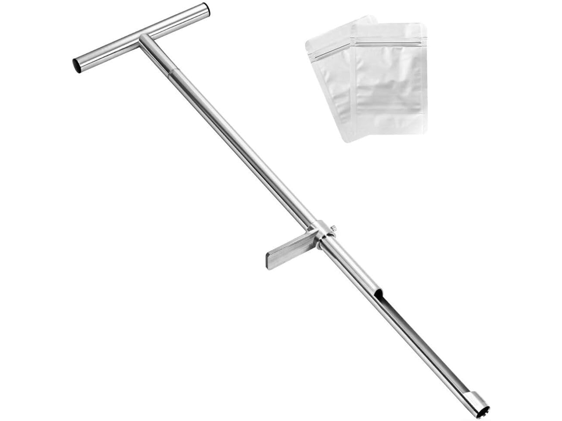 Amostrador De Solo Com Cabo Em T 91cm E Pedal, Ferramenta Amostragem Núcleo Aço Inoxidável Para Testes Coleta