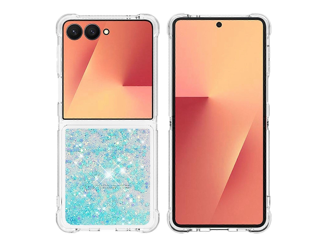 Capa Traseira De Tpu Tkdaddy Para Samsung Galaxy Z Flip7 5g Com Glitter E Areia Movediça À Prova De Choque, Azul/pentagrama