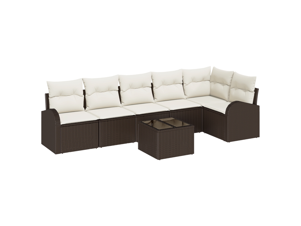 Conjunto 7 Conjunto De Sofá De Jardim Vidaxl Castanho Vime Pe (289 X 124 X 85 Cm)