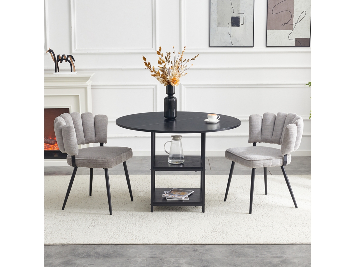 Conjunto Mesa Redonda 107cm 2 Níveis 2 Cadeiras Cinza Flor Texturizado