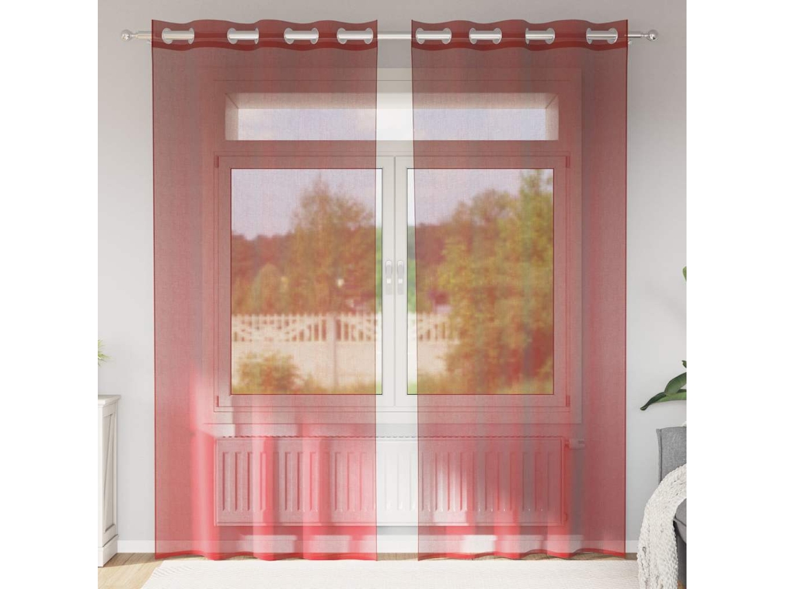 Vidaxl Cortinas De Voile Com Ilhós 2 Pcs Vermelho Tinto