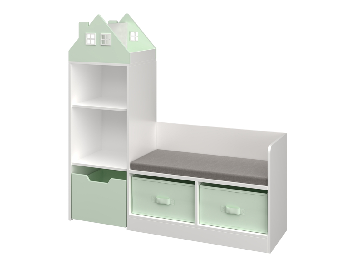 Banco Para Crianças Com Prateleira Vipsali 100x99x30 Cm Verde Menta/branco [EN.CASA]