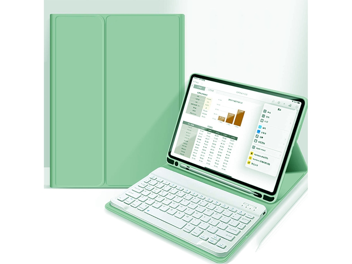 Capa De Couro Verde Menta Teclado Bluetooth Quadrado Totalmente Branco, Ipad Air De 11 Polegadas/2024 Yunzii