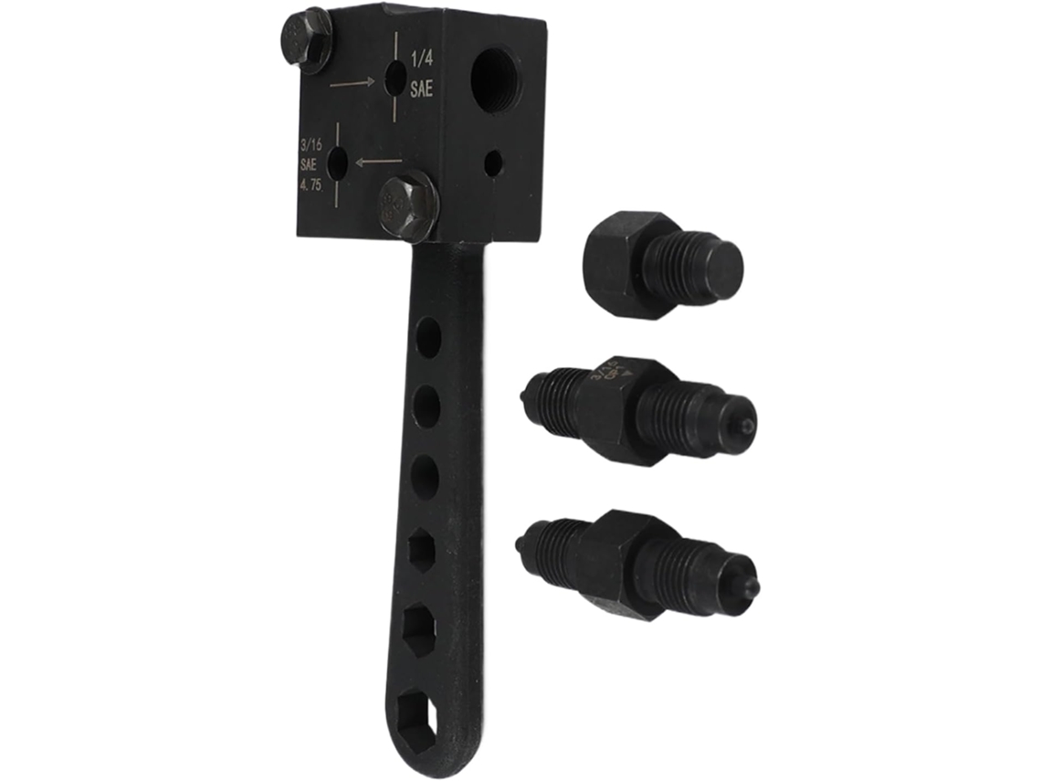 Conjunto completo de ferramentas para flangeamento de cordas de freio com acessórios.