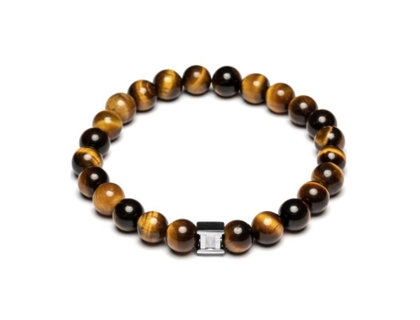 Pulseira Gemini Pulseira Masculina De Pérolas Olho De Tigre 8 Mm Cor Branca 20 Cm Elástico
