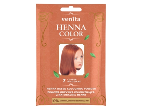 Coloraçao Capilar Natural De Hena 7 Cobre Condicionador De Hena Com Ervas, Nutrientes E Corantes Para Cabelos Vibrantes E Saudáveis. Venita