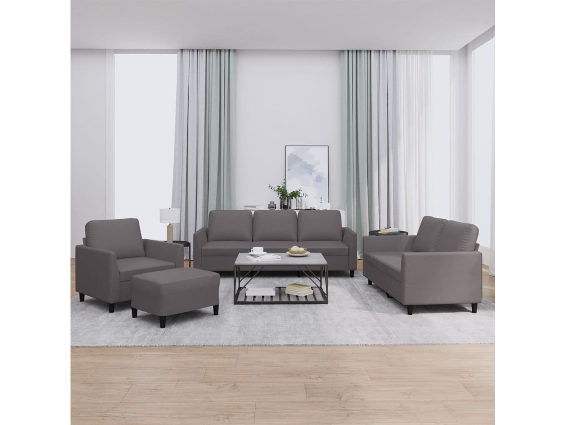 Vidaxl 4 Pcs Conjunto de Sofás C/ Almofadões Couro Artificial Cinzento