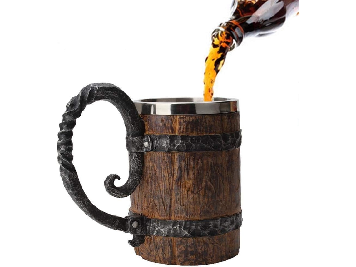 Caneca de Cerveja em Aço Inoxidável com Padrão de Madeira, Capacidade: 550 Ml (18 AQUAFORGE