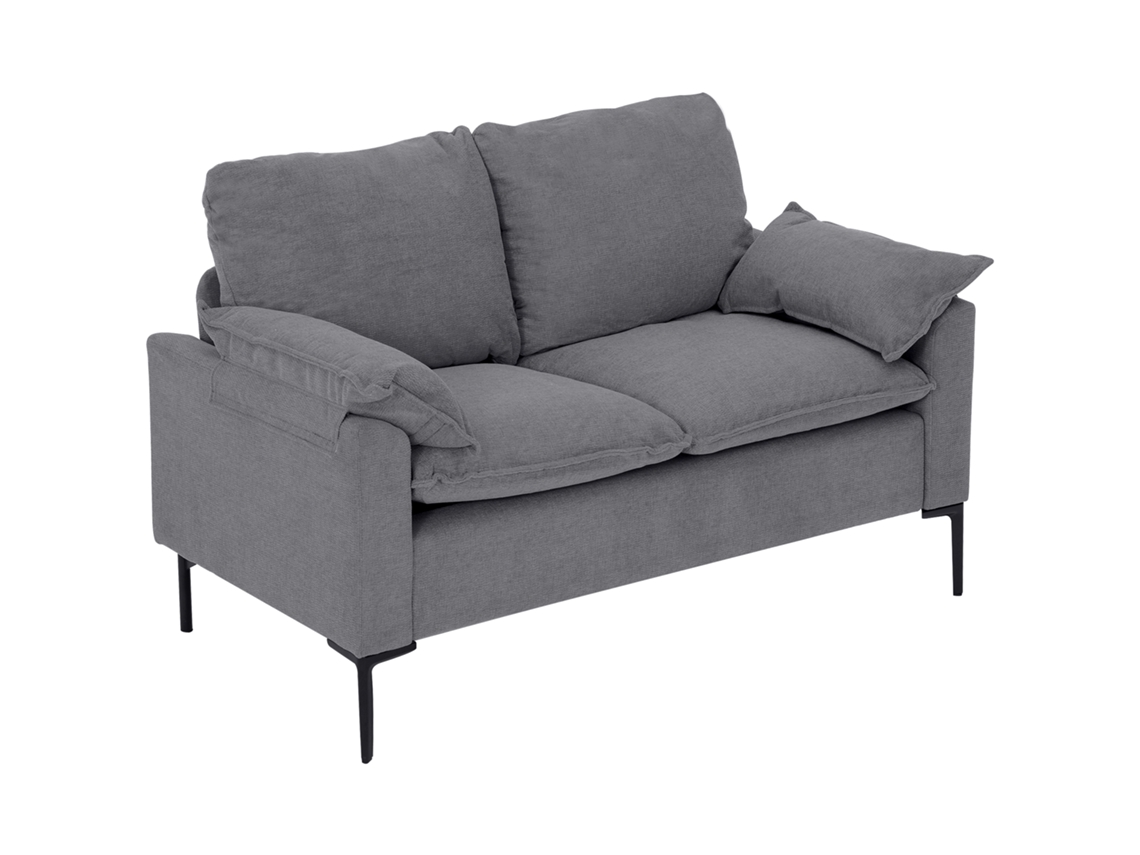 Sofá 2 Lugares Veludo Cinza 130x77x84 cm (com estrutura de aço, braços acolchoados)