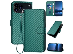 Capa De Couro Para Iphone 17 Pro - Fivela Em Fibra De Carbono - Com Cordão
