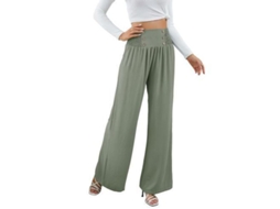 Calças de linho femininas de perna larga, cintura alta e elástico, modelo 2026, para o verão, ideais para praia e uso casual.