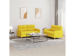 Vidaxl 2 Pcs Conjunto De Sofás Com Almofadões Tecido Amarelo-claro