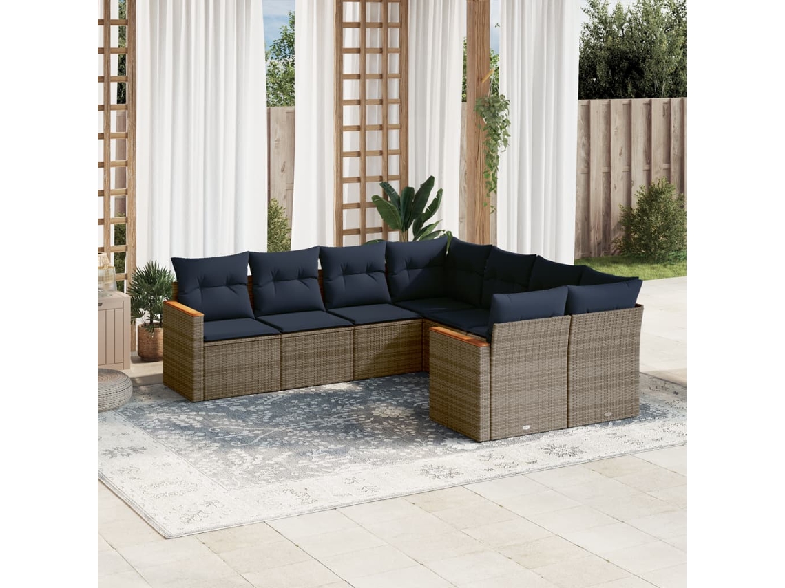 Vidaxl Conjunto De Sofá De Jardim Com 8 Peças E Almofadas Em Rattan Sintético Cinza