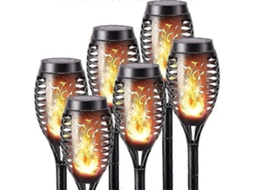 Luzes Solares para Exterior Conjunto com 6 Tochas À Prova D'água com Efeito de Chama para Decoração de Jardins, Pátios e Caminhos AQUAFORGE