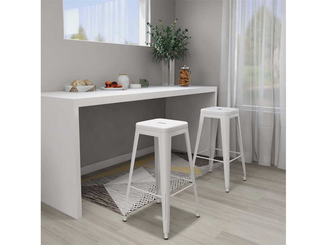 Vidaxl Bancos De Bar Empilháveis 2 Pcs Metal Branco
