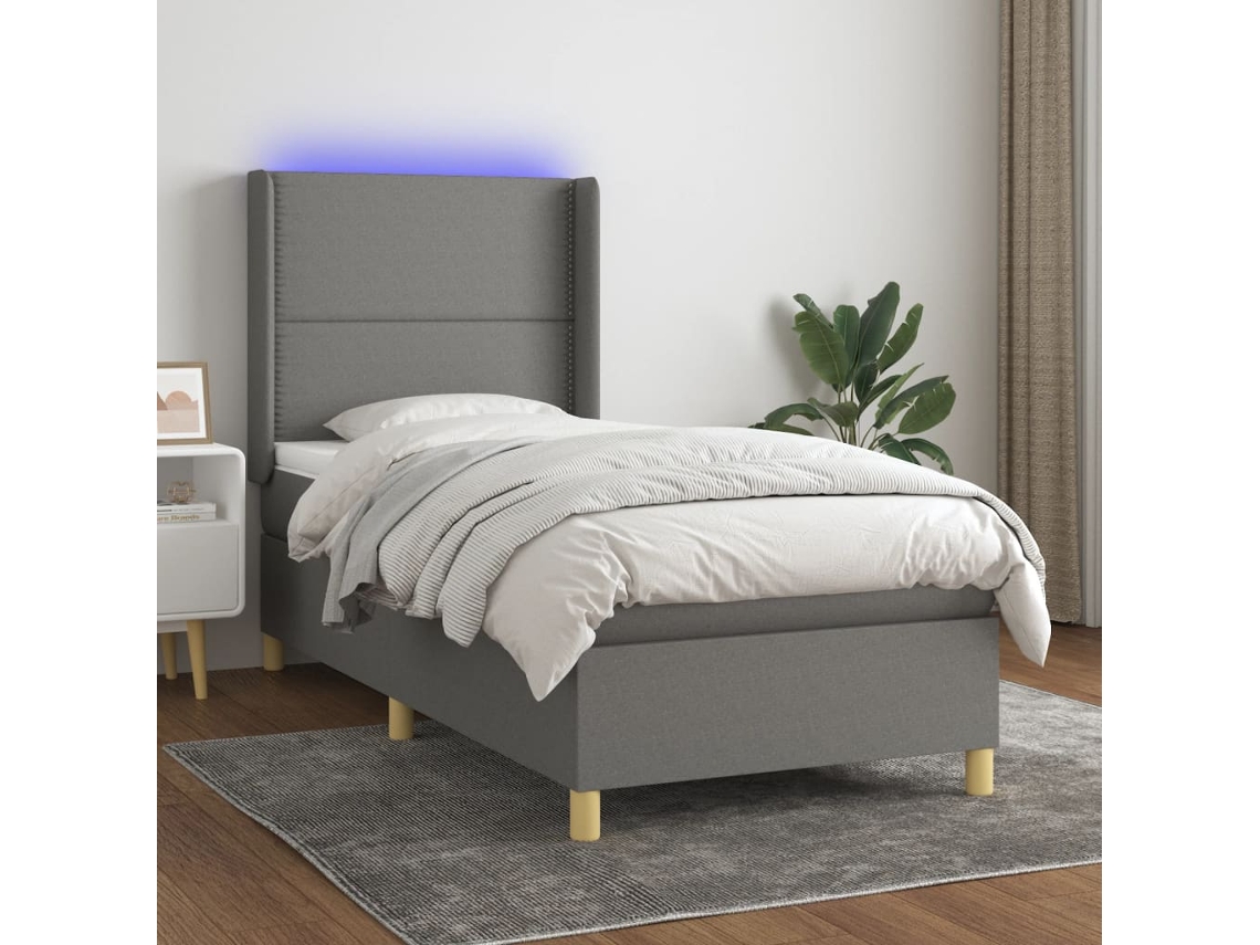 Vidaxl Cama Box Spring C/ Colchão E Led 100x200 Cm Tecido Cinza-escuro
