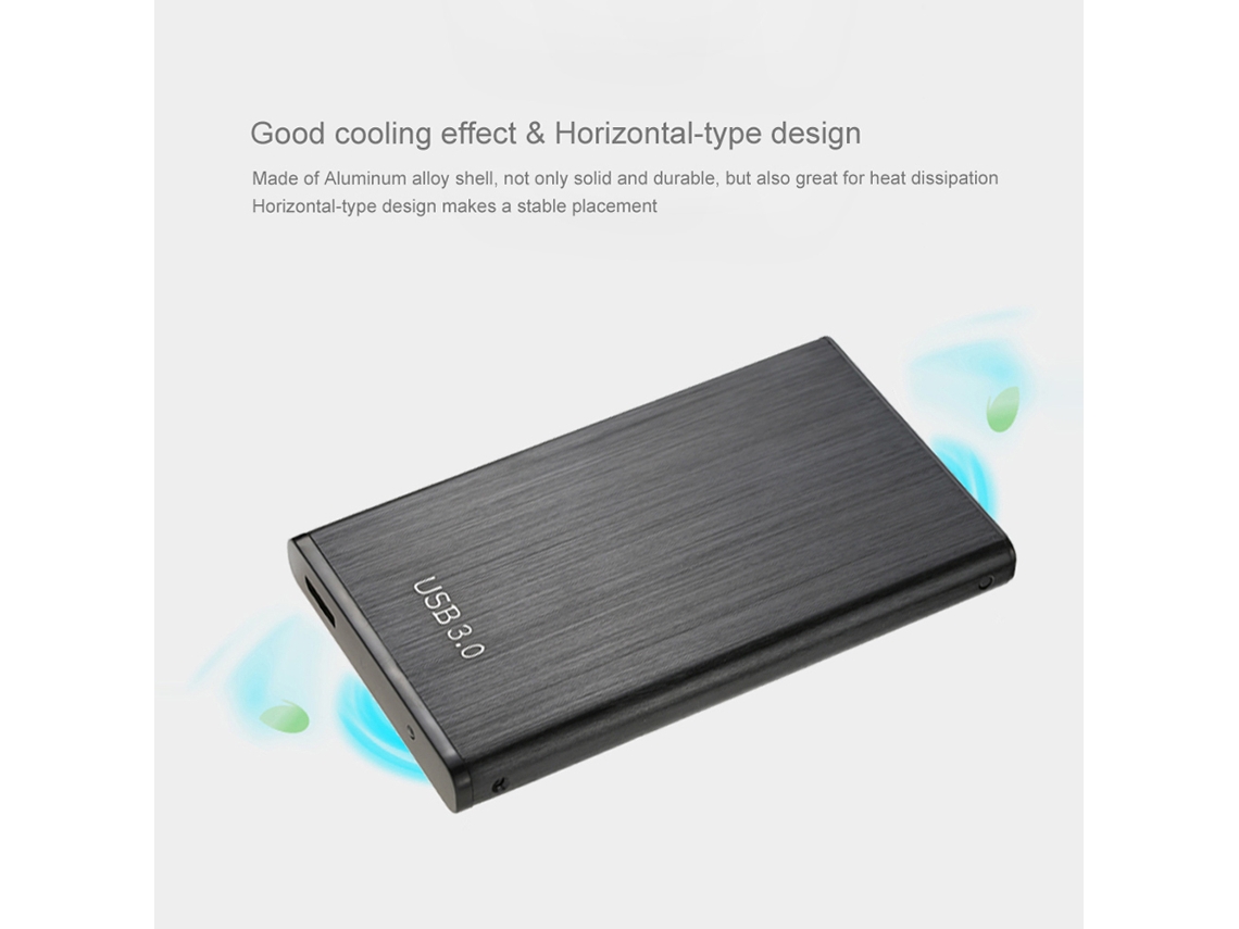 Enclosure De Ssd Hdd Sata 2.5'' 6gbps Para Usb3.0, Case Externo De Alumínio, Preto