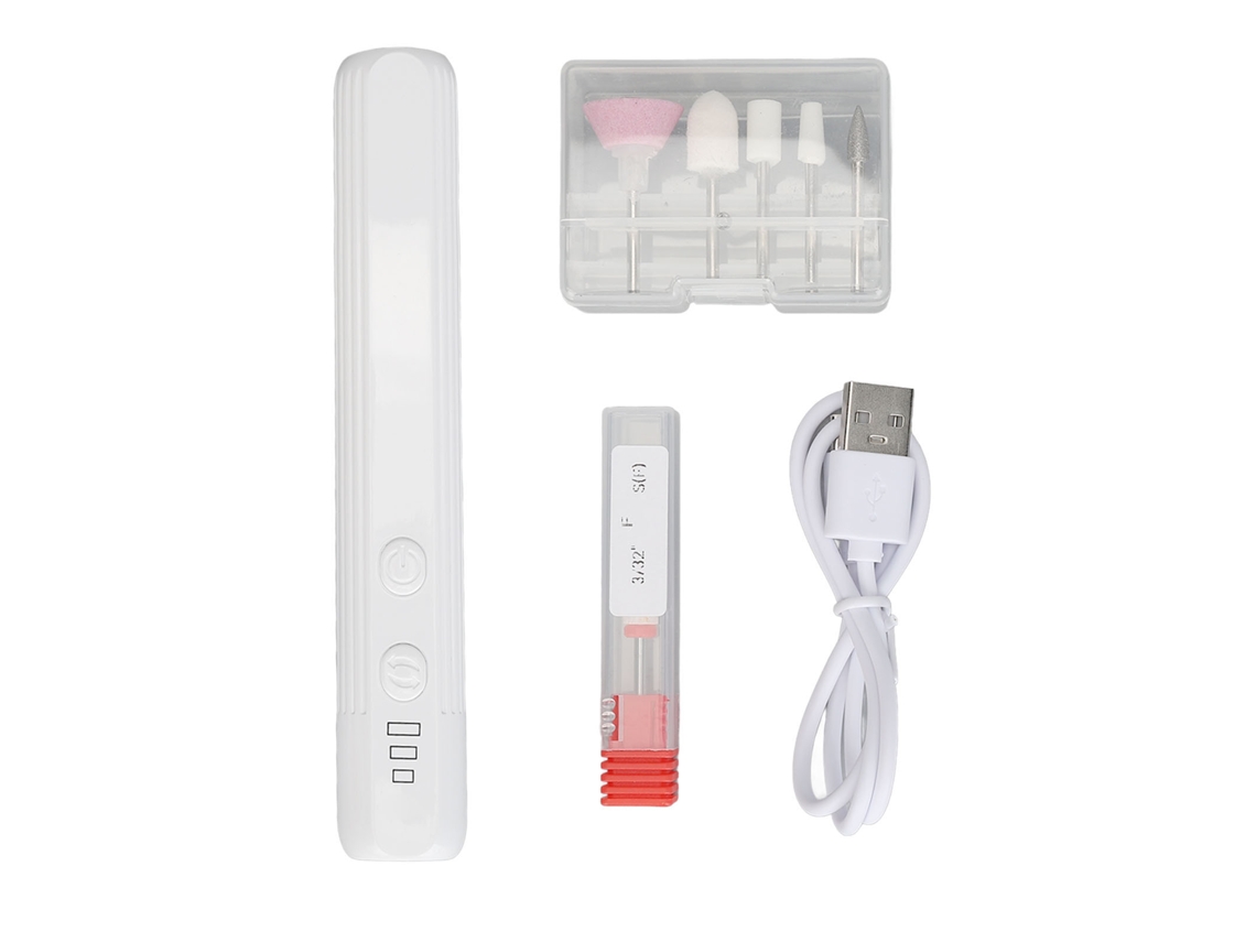 Lixadeira Elétrica Rebe-piz com LED, Recarregável via USB, 6 Cabeças e Rotação para Uso Frontal e Traseiro - Conjunto de Lixadeiras Elétricas para Unhas